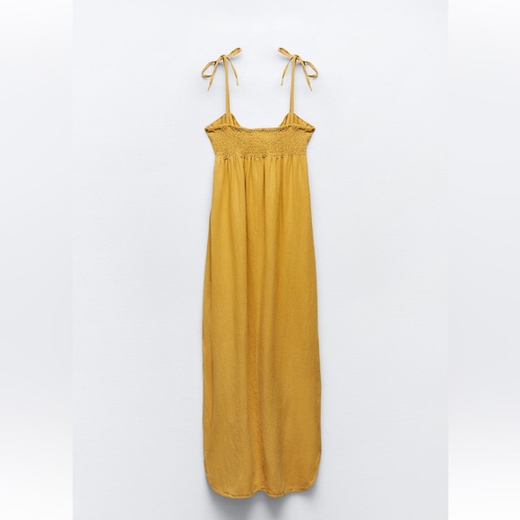 Zara Beautiful Mustard Linen Blend Dress - Picture 2 of 5
